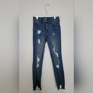Express Denim Perfect Ankle High-Rise Distressed Blue Denim Jeans